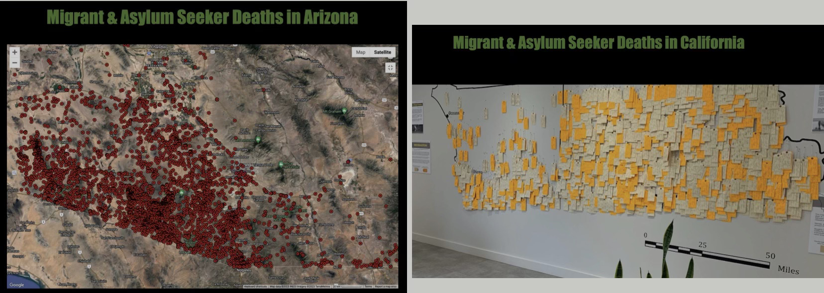Map showing thousands of deaths in California and Arizona.
